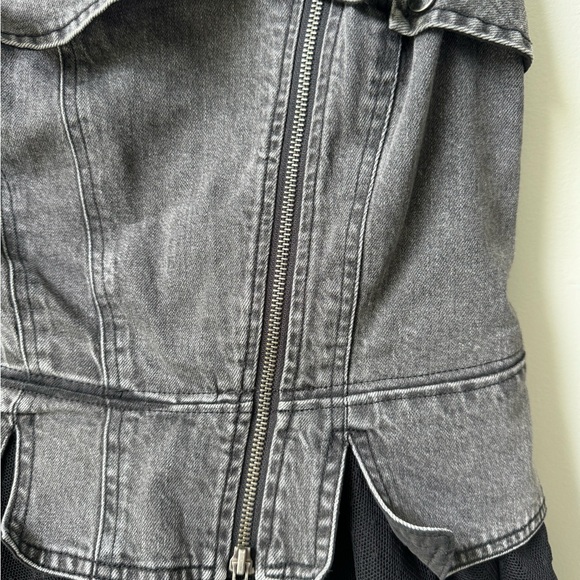 Anthropologie Pilcro Strapless Black Tulle Zip Baby Doll Denim Mini Dress - Picture 6 of 7